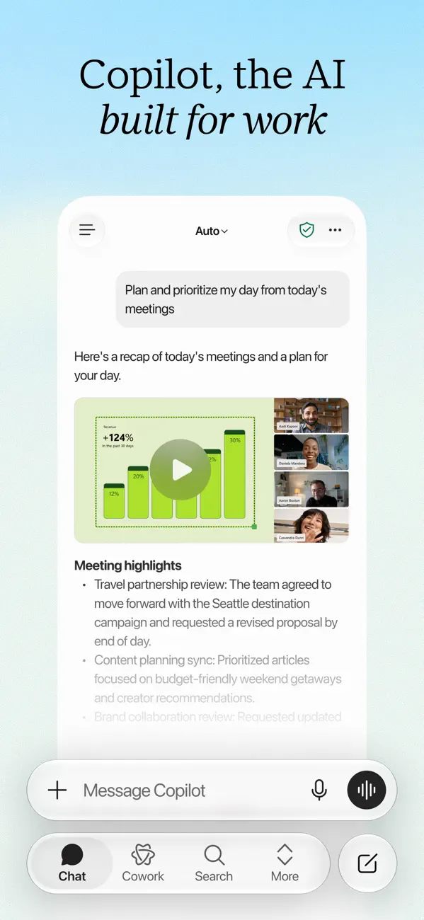 Microsoft CopilotアプリのApp Storeスクリーンショット。Copilot Voiceを起動できる画面